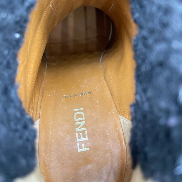 Fendi Moorland Two Tone Black Brown Leather Shearling Ankle Bootie Size 36.5 6.5 - Picture 11 of 15
